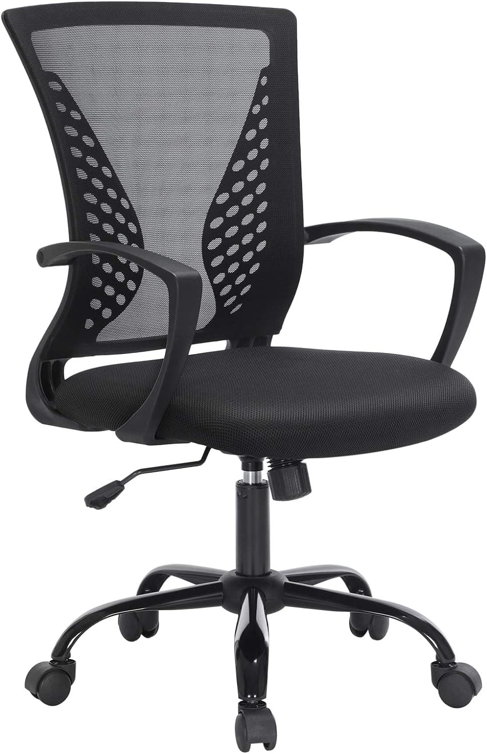 SONGMICS OBN22BK Cadeira de escritório giratória, ajustável em altura, função de inclinação, encosto e assento de malha respirável, carga máxima: 120 kg, preto