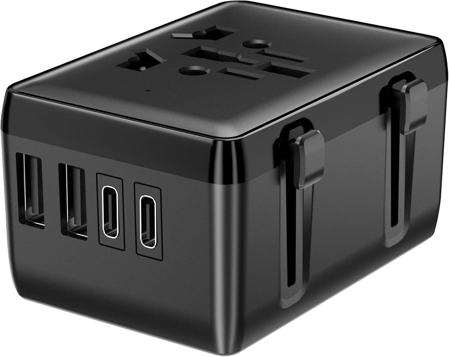 Adaptador de viagem universal, ssouwao adaptador tomada universal com 2 portas USB-C e 2 portas USB-A (Black)