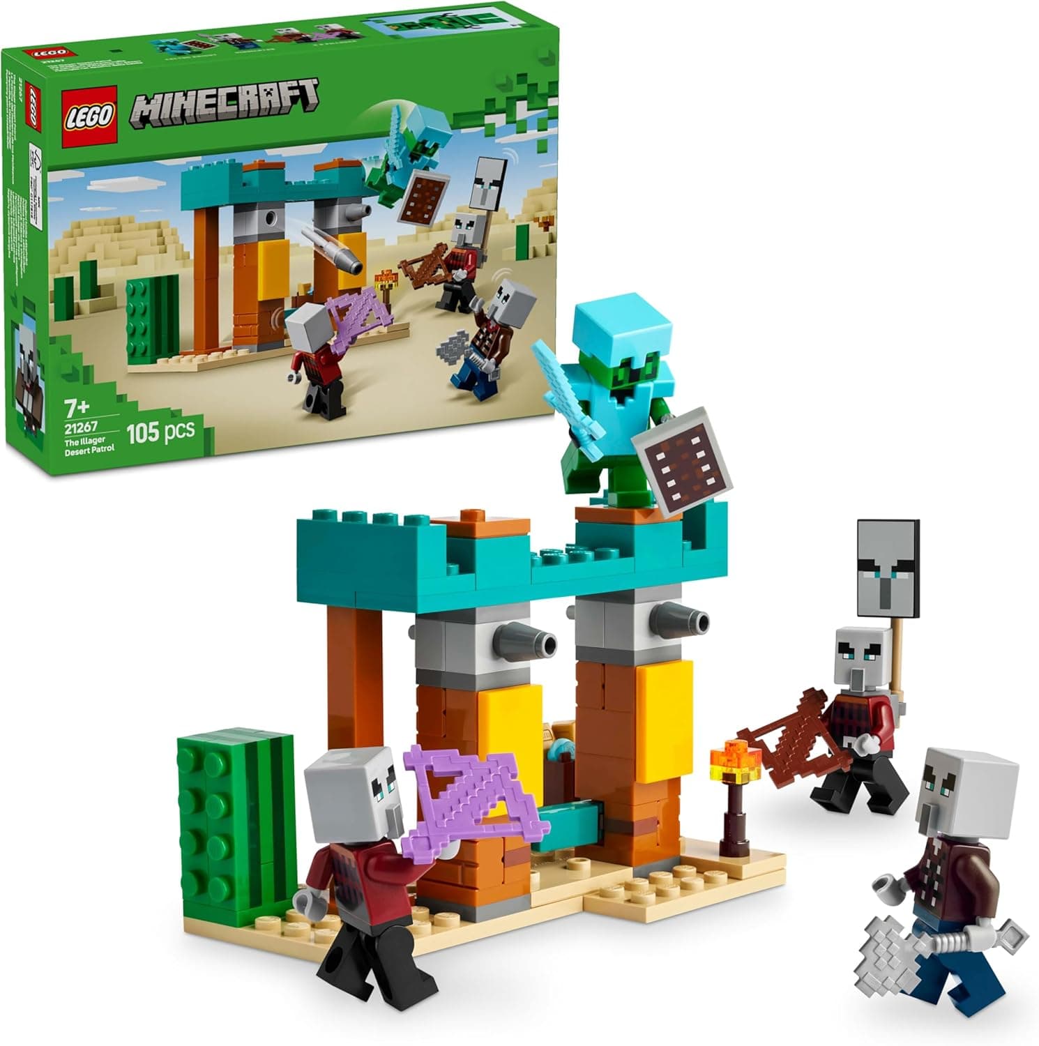 LEGO Minecraft a patrulha do deserto dos maldeanos divertido brinquedo de construção com personagens e armas de videojogo, presente Gamer para meninos e meninas de 7 anos ou mais 21267