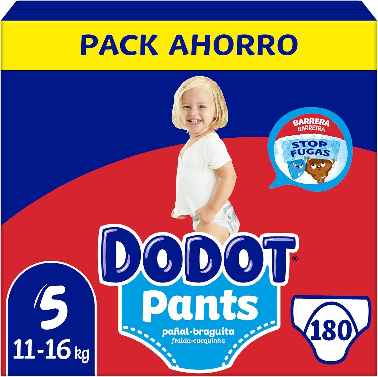 Dodot Pants para bebés fraldas, tamanho 5, 12-17 kg, 180 fraldas, fraldas-cuecas com ajuste 360° anti-fugas, pack mensal