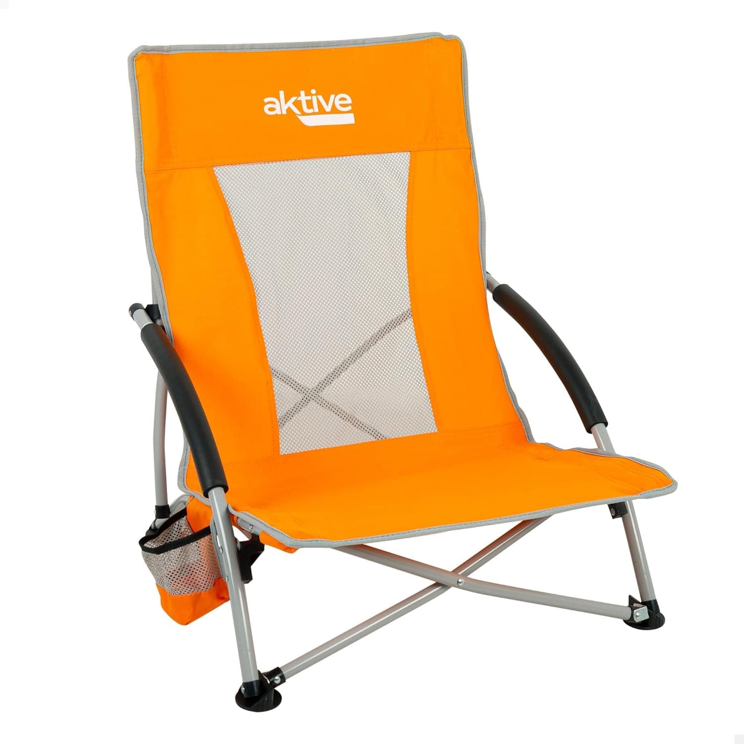 AKTIVE Cadeira dobrável de praia, tecido poliéster e estrutura de aço, azul, medidas 50 x 51 x 67 cm, máx. 110 kg, encosto respirável, inclui capa e porta-copos, leve e fácil de transportar (62636)