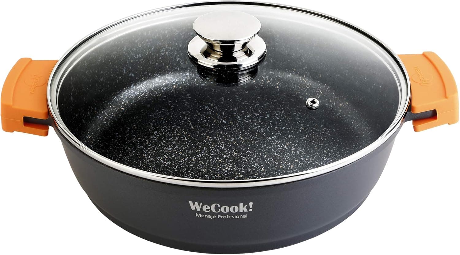 WECOOK! Ecochef Titânio caçarola baixa indução tampa de vidro 32 cm, 5 camadas anti-aderente QUANTANIUM ecológico sem PFOA, alumínio fundido 5 mm, 7,5 cm de altura, alças de silicone, vitrocerâmica,