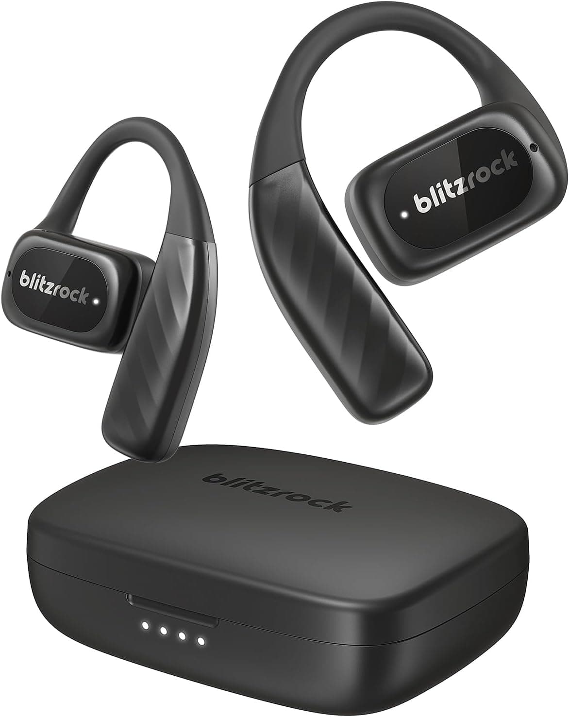 BlitzRock Auriculares Open Ear sem fios Bluetooth 5.4, leve, som claro, chamadas claras, controlo por aplicação, 28 horas de reprodução, adequado para desportos e corrida, preto escuro