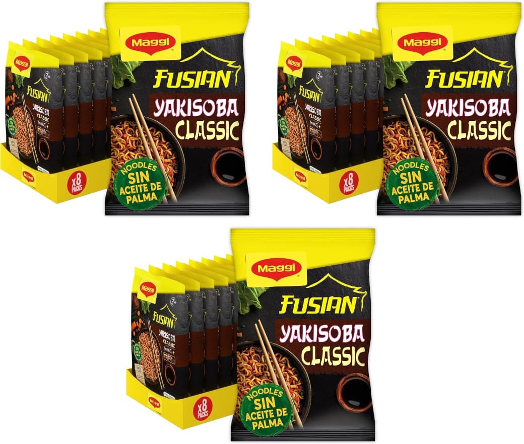 MAGGI Fusian Yakisoba Classic Noodles de trigo com verduras desidratadas e molho, 120 g x 24