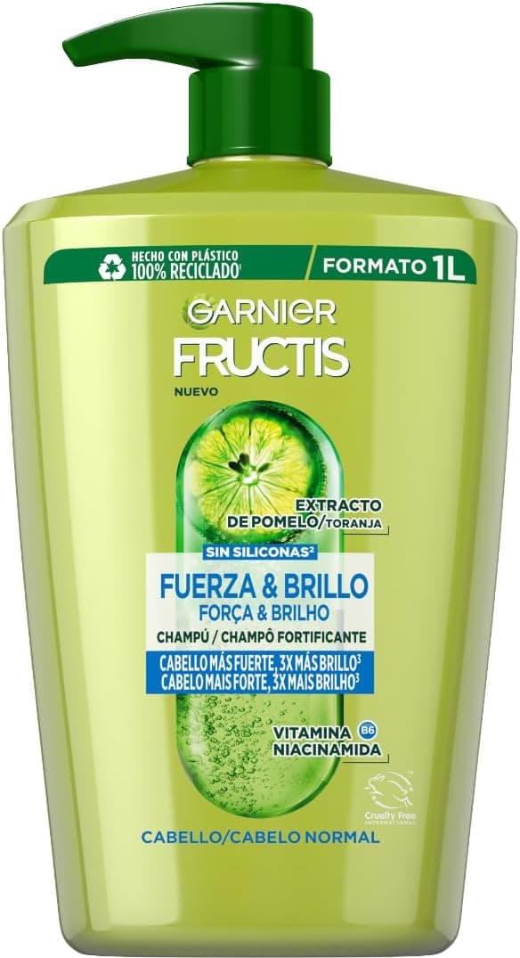 Garnier Fructis Fuerza & Brilho | Champô vitamina B6, niacinamida e extrato de toranja para cabelo mais forte e brilhante, 1000 ml