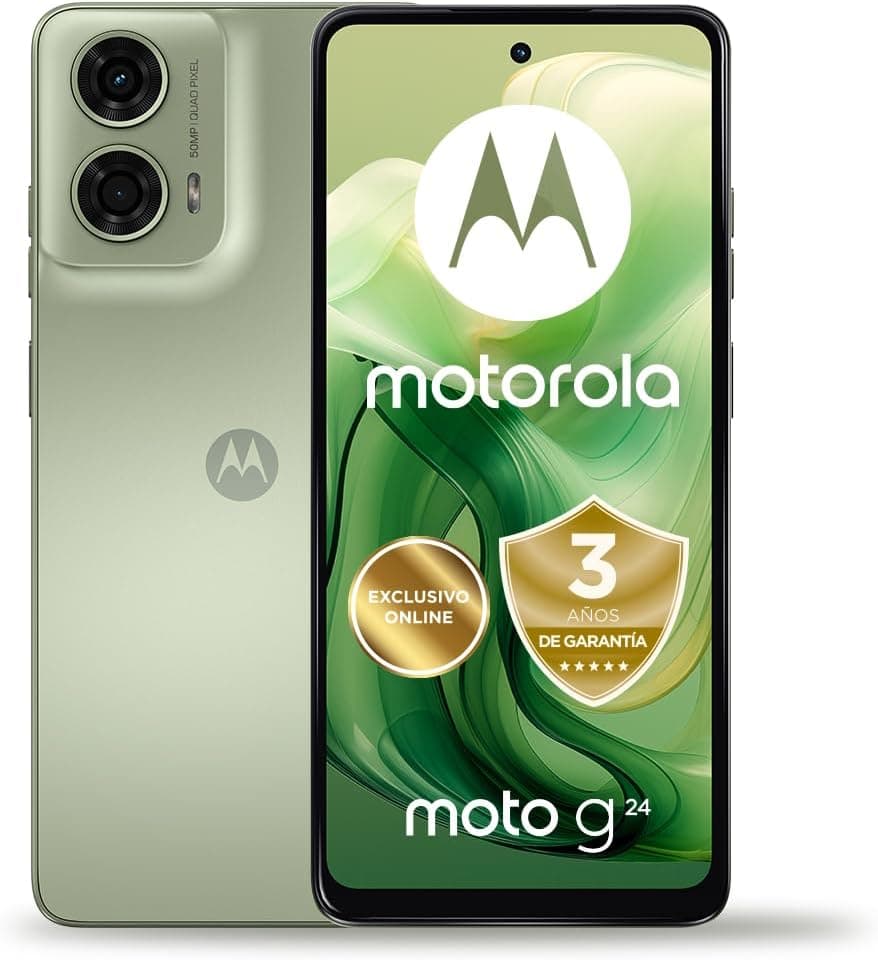  Motorola Moto g24, 4/128, ecrã HD 6,56'' e 90 Hz, sistema de câmara de 50 MP com visão macro, Dolby Atmos, Android 14, bateria de 5000 mAh com TurboPower 15, Dual SIM, inclui capa e carregador