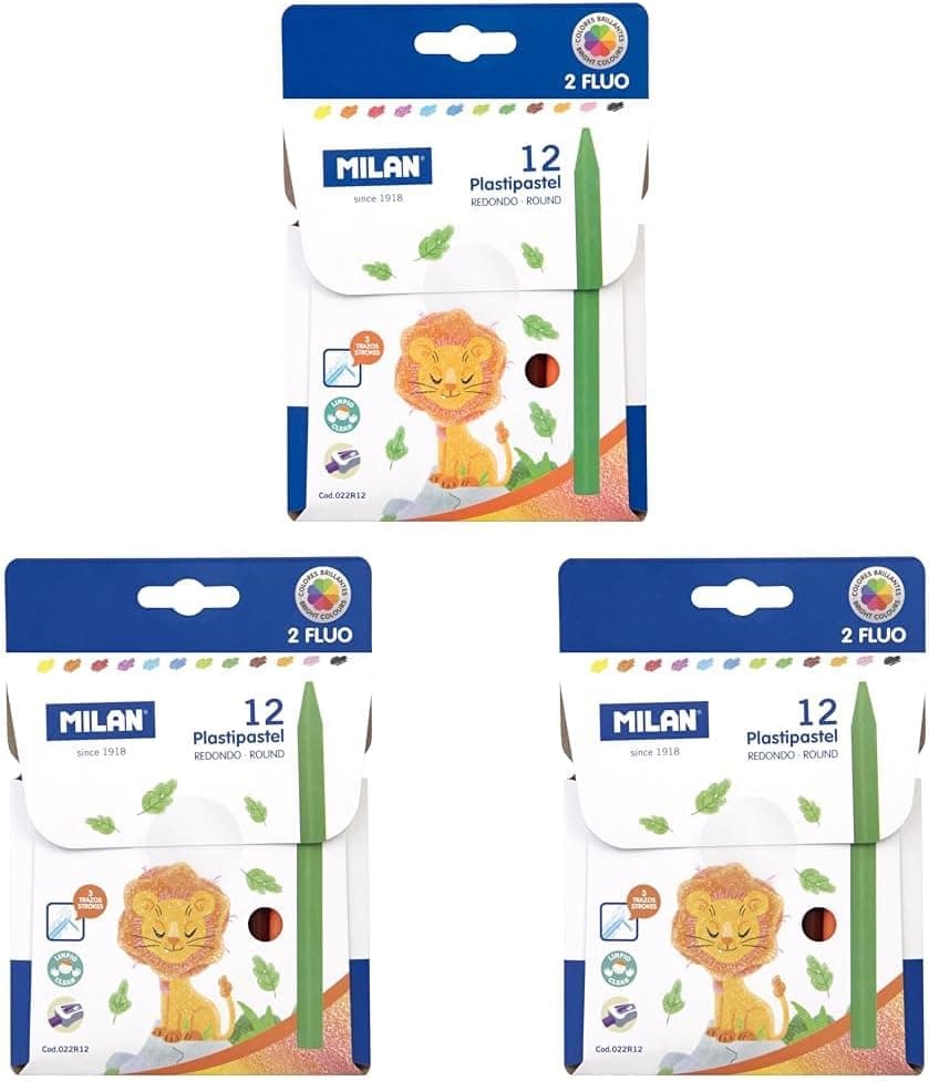 Caixa de 12 Plastipastel redondos (contém 2 cores fluo) (embalagem de 3)