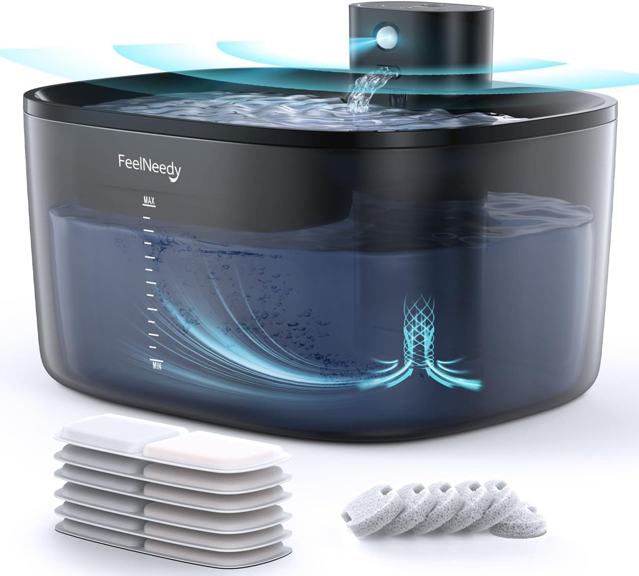 Fonte para gatos sem cabo com sensor de movimento e bateria 4000 mAh, FEELNEEDY 4L Pro bebedor silencioso para gatos sem fios com bomba de água sem lavagem melhorada