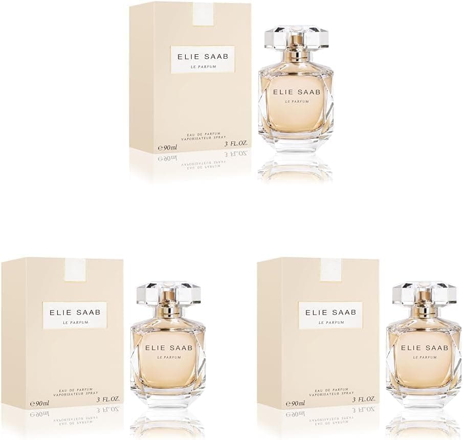 Elie Saab Le Parfum 90 ml, Eau de parfum de mulher, fragrância Chipre floral, notas de flor de Azahar, jasmim, rosa de mel e pachili – garrafa de vidro transparente (embalagem de 3)