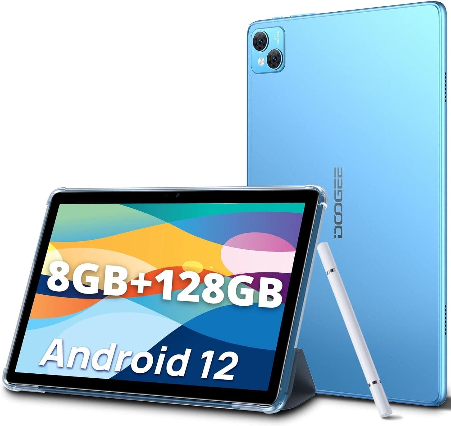DOOGEE Tablet de 10,1 polegadas, tablet de 15 GB RAM 128 GB ROM (1TB Expandível), Android 12 5G+2,4 G WiFi | 13 MP+8MP | Ecrã HD IPS | 8300 mAh | Bluetooth 5.1 | Esferográfica tátil azul