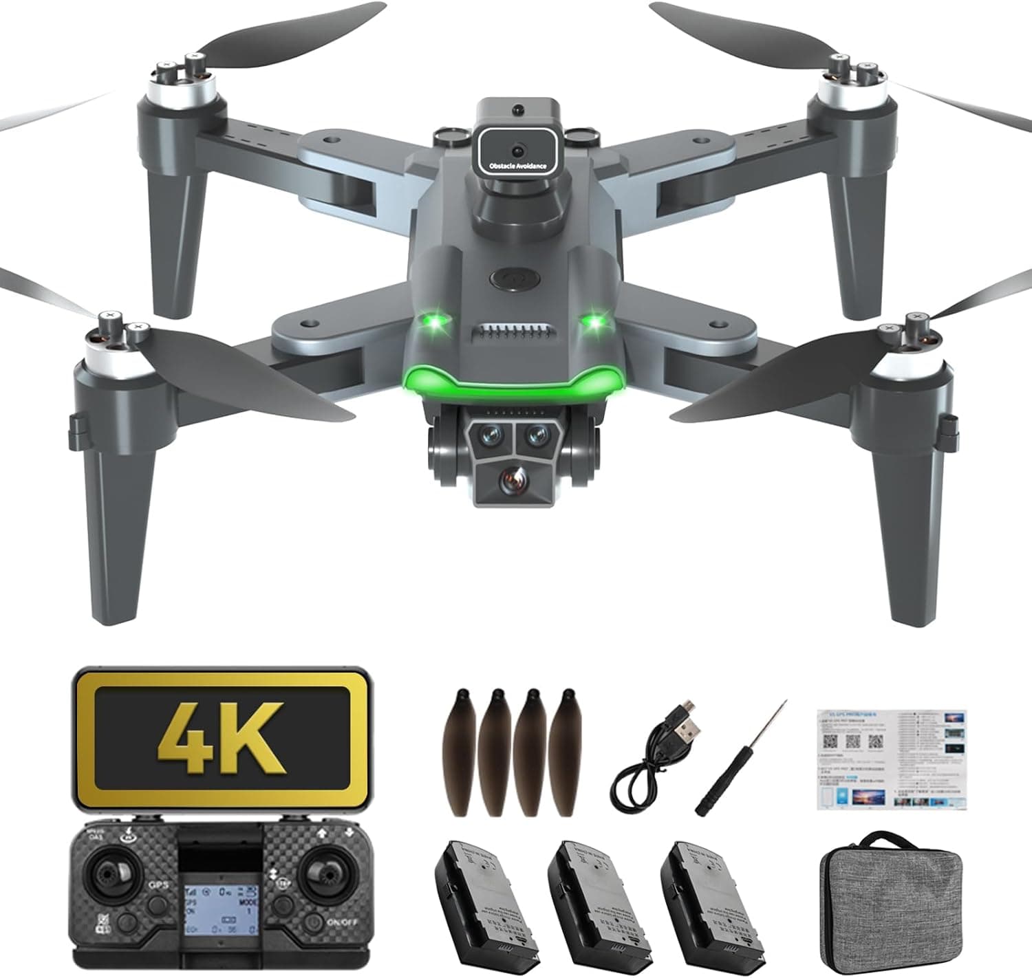 HYTOBP S166 Drone profissional com câmara 4K para adultos iniciantes, drone GPS com 3 câmaras, quadricóptero RC com motor sem escovas, transmissão WiFi 5G, retorno automático, siga-me
