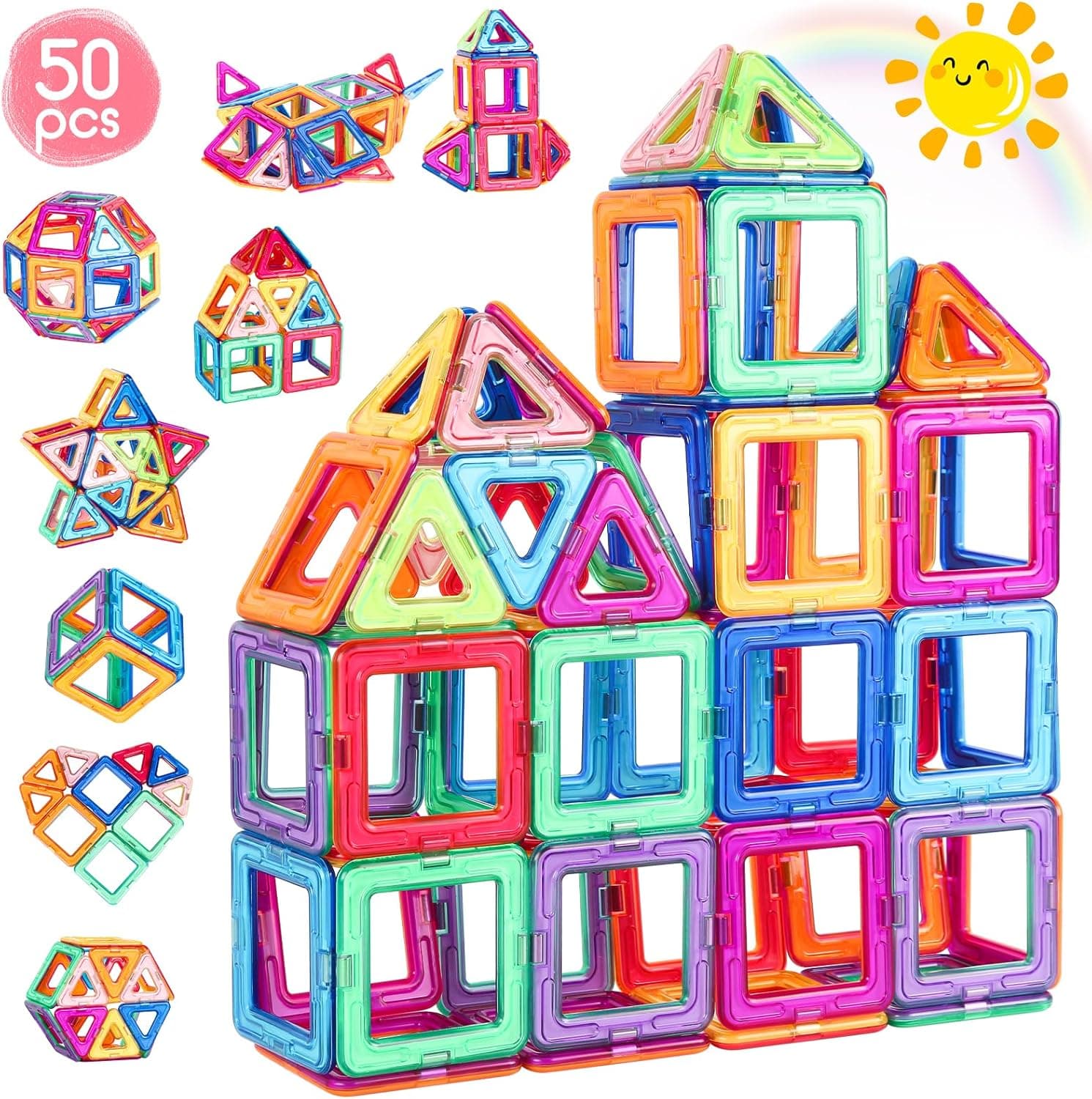 aaczly Blocos de construção magnéticos 50 peças construções magnéticas crianças 3D jogos magnéticos para crianças blocos magnéticos ímanes educativos brinquedos crianças 3 4 5 6 7 8 anos