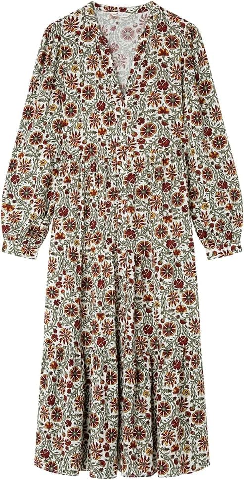 SPRINGFIELD | Vestido midi casual de manga comprida com estampado para mulher