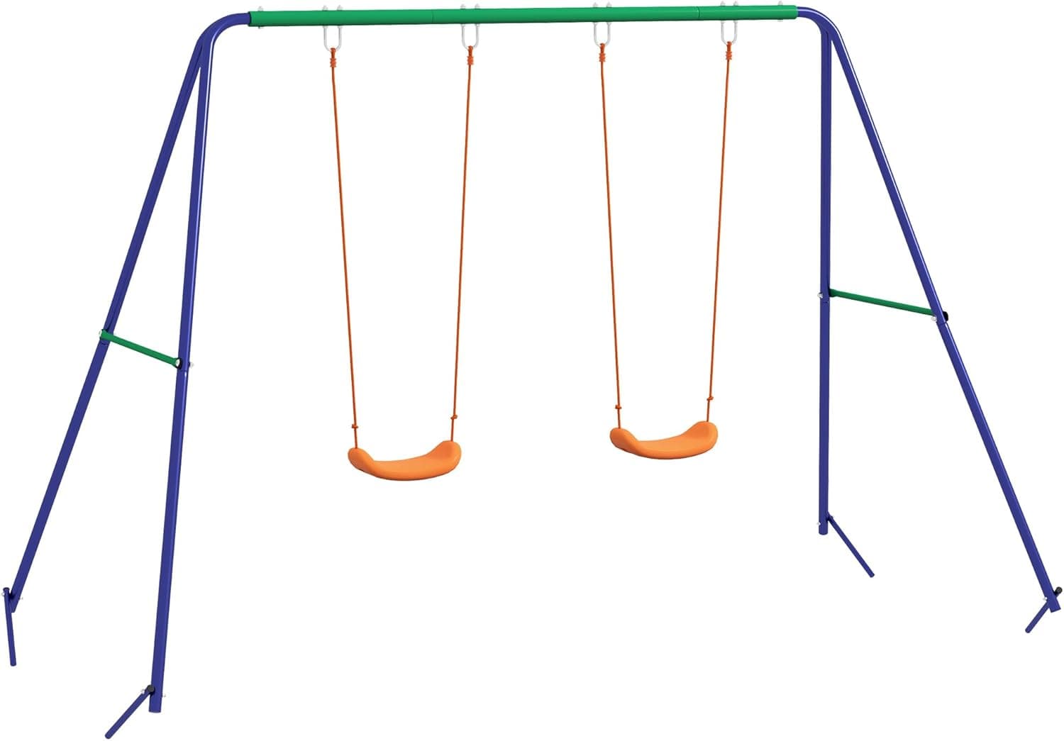 Outsunny Balanço infantil baloiço para crianças de 3 a 8 anos com 2 cadeiras resistente a raios UV e suporte de metal carga 90 kg para pátio e jardim multicolorido