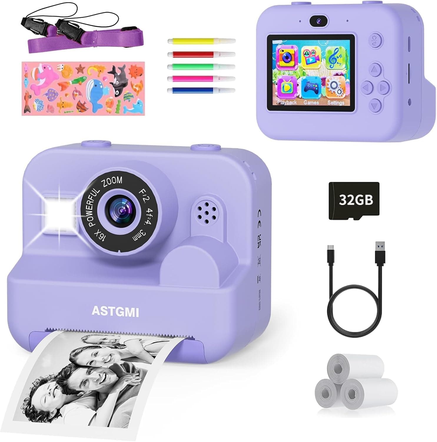 Câmara de fotos instantâneas, 12 MP selfie câmara instanea, 1080P 2,4 ''HD vídeo câmara fotos infantis para crianças com cartão SD de 32 GB, presentes comunhão para meninas de 3 a 12 anos aniversário
