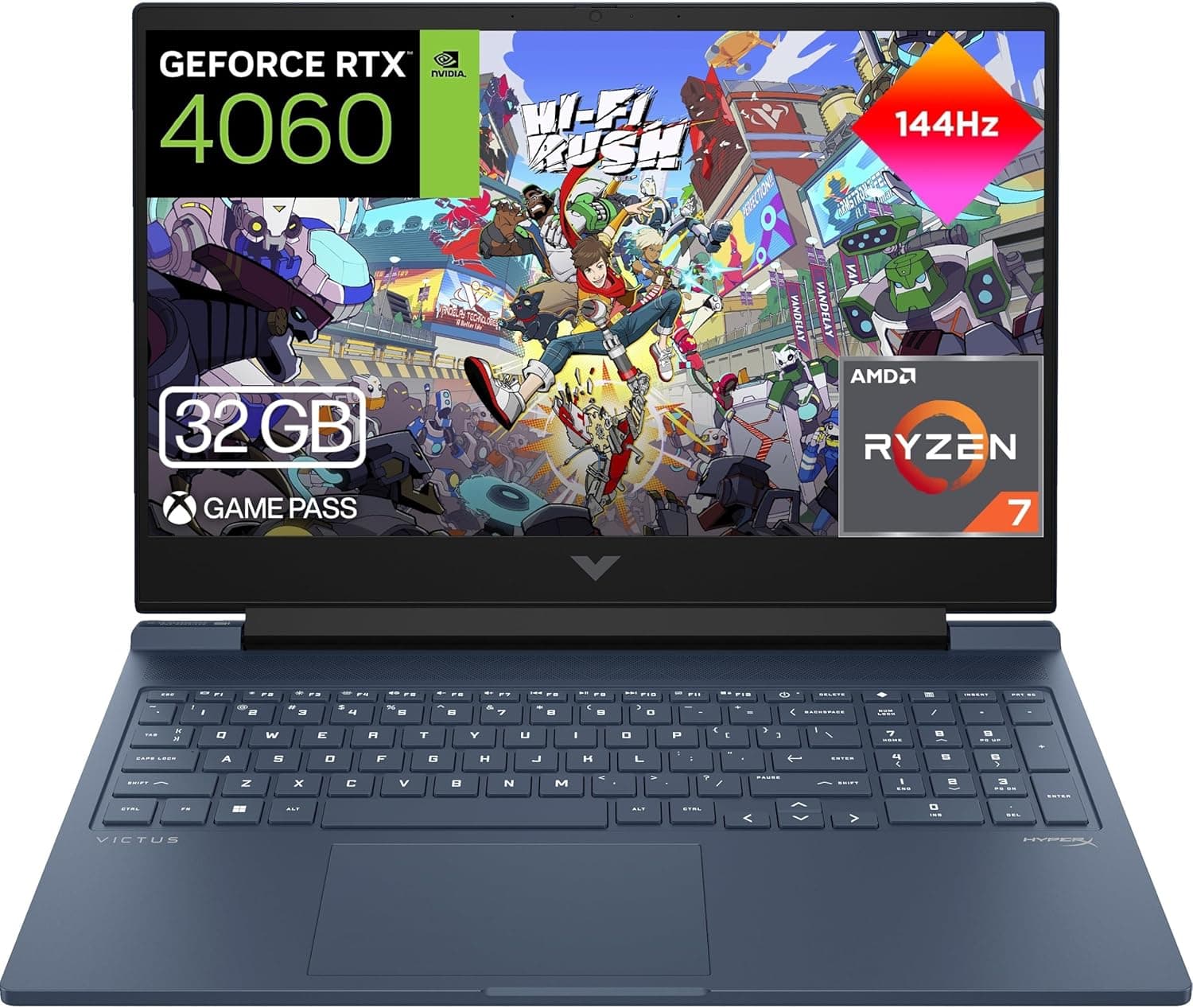 HP Victus 16-s1003ns Computador portátil FHD de 16,1" (AMD Ryzen 7 8845HS, 32 GB RAM, 1TB SSD, NVIDIA GeForce RTX 4060 8 GB 120 TDP, FreeDOS) Blue - teclado QWERTY Espanhol