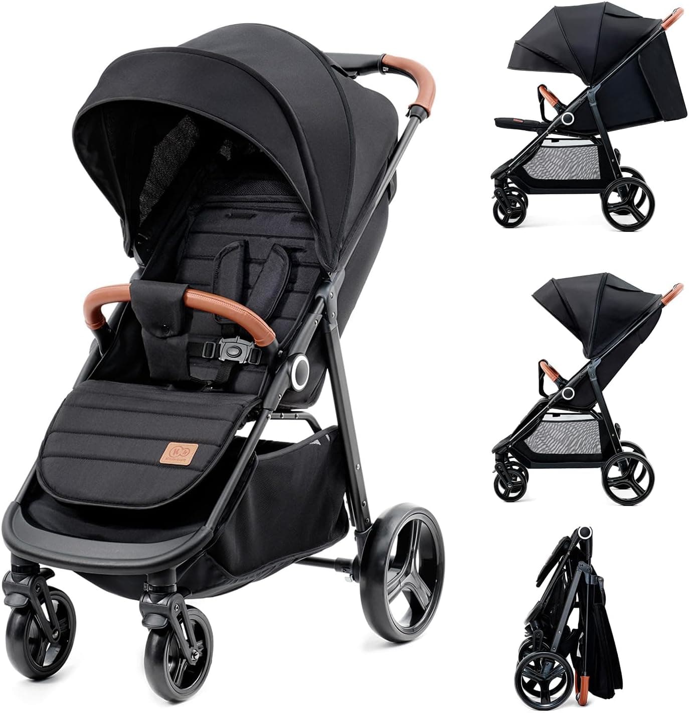 kk Kinderkraft GRANDE PLUS Cadeira de passeio leve desde o nascimento até 22 kg, dobrável com uma mão, posição deitada, suspensão de todas rodas, grande capô XL, preto