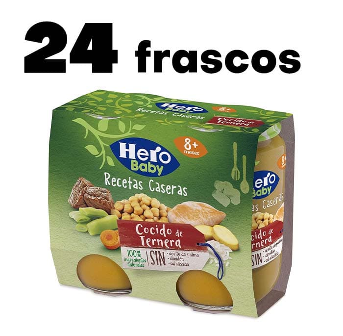 Hero Baby Tarrinho infantil - bolos receitas caseiras de cozimento de vitela, sem óleo de palma, sem sal adicionado, bebé a partir de 8 meses, ingredientes 100% naturais, 24 x 190 g