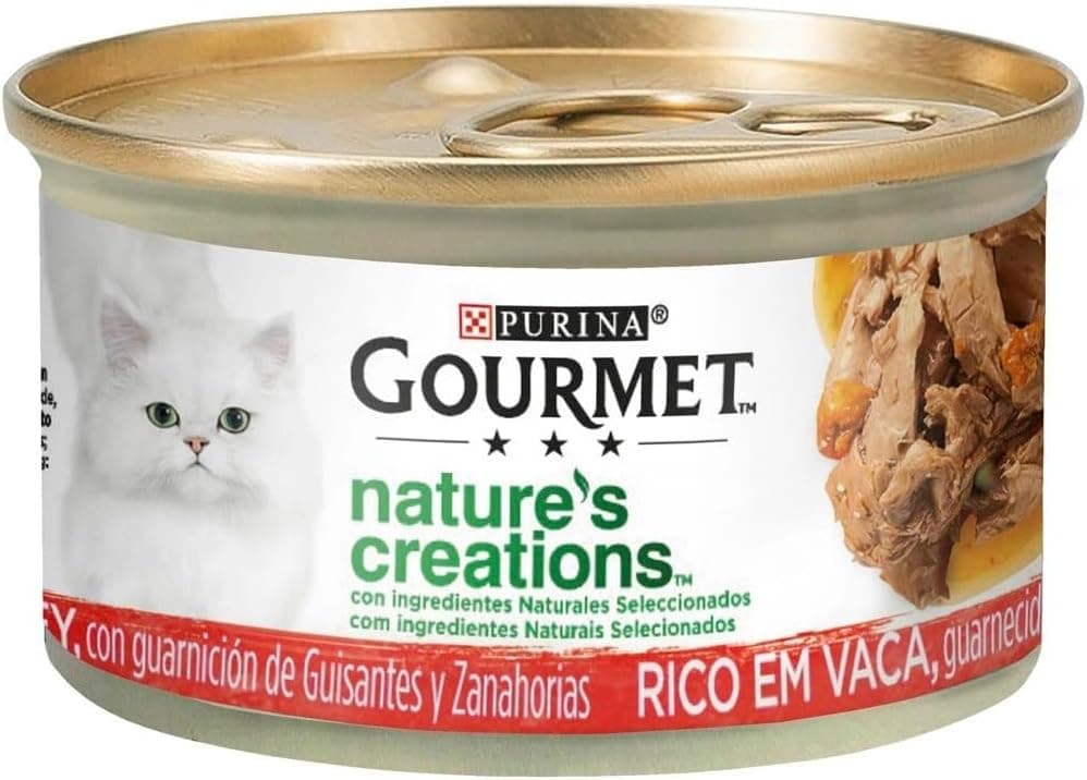 Gourmet Purina Nature's Creations comida húmida natural para gato com boi, 24 latas de 85 g
