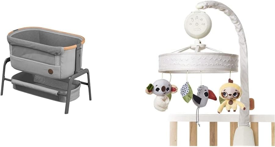 Tiny Love Maxi-Cosi Iora berço coleção regulável multialturas, reutilizável com função de deslizamento simples telemóvel musical boho chique luxe, berço móvel com melodias