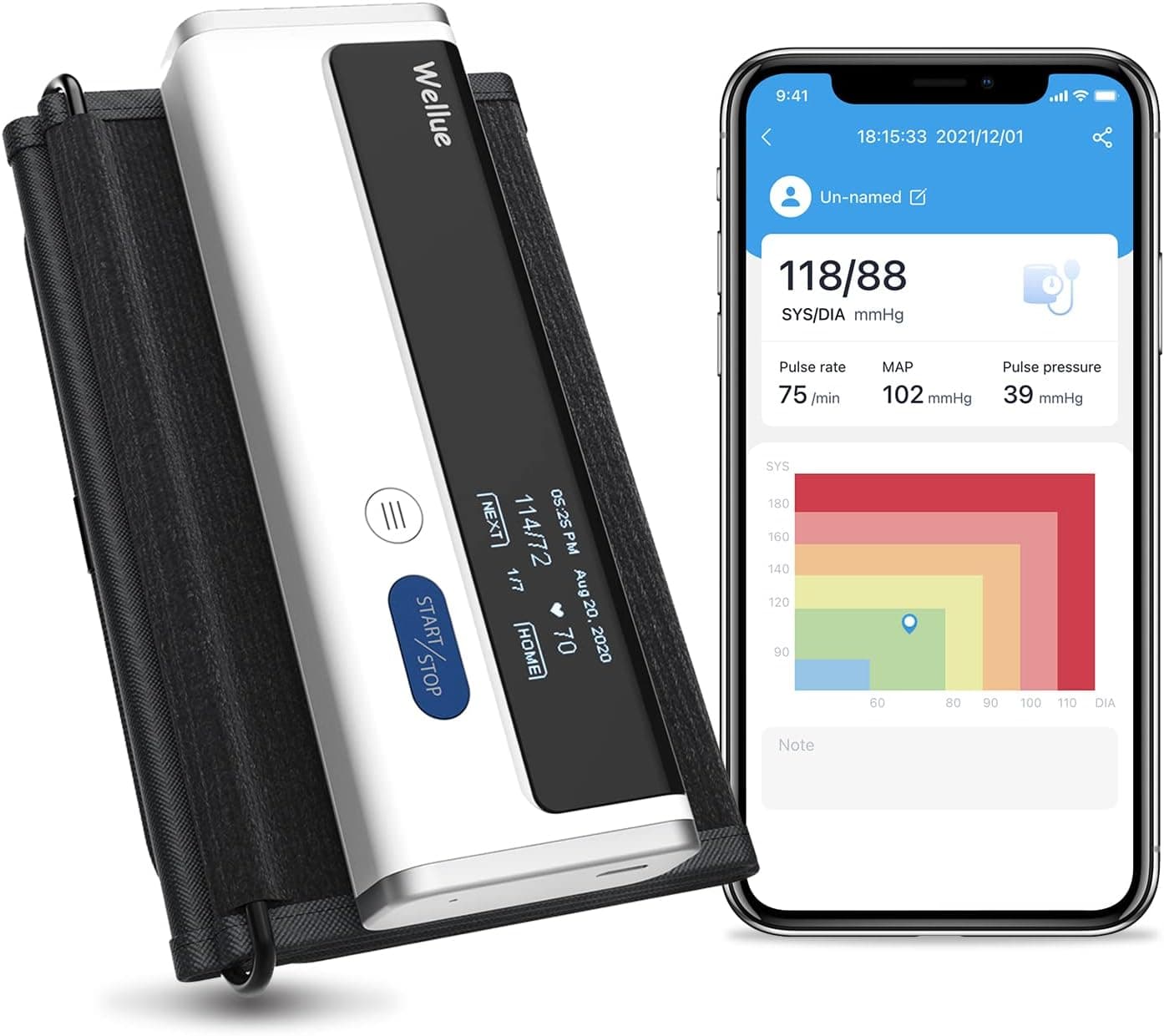 Armfit Tensiómetro de braço Bluetooth, medidor de tensão digital com pulseira grande, aparelho para medir a tensão arterial sem fios portátil com APP para iOS e Android, Apple Health integrado
