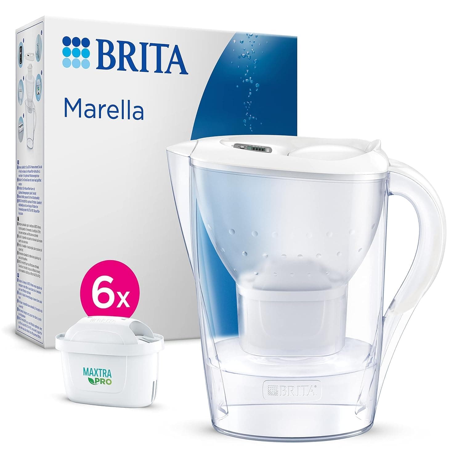 Brita Marella | Jarra filtrante 2,4 L branca com 6 filtros MAXTRA PRO e indicador digital