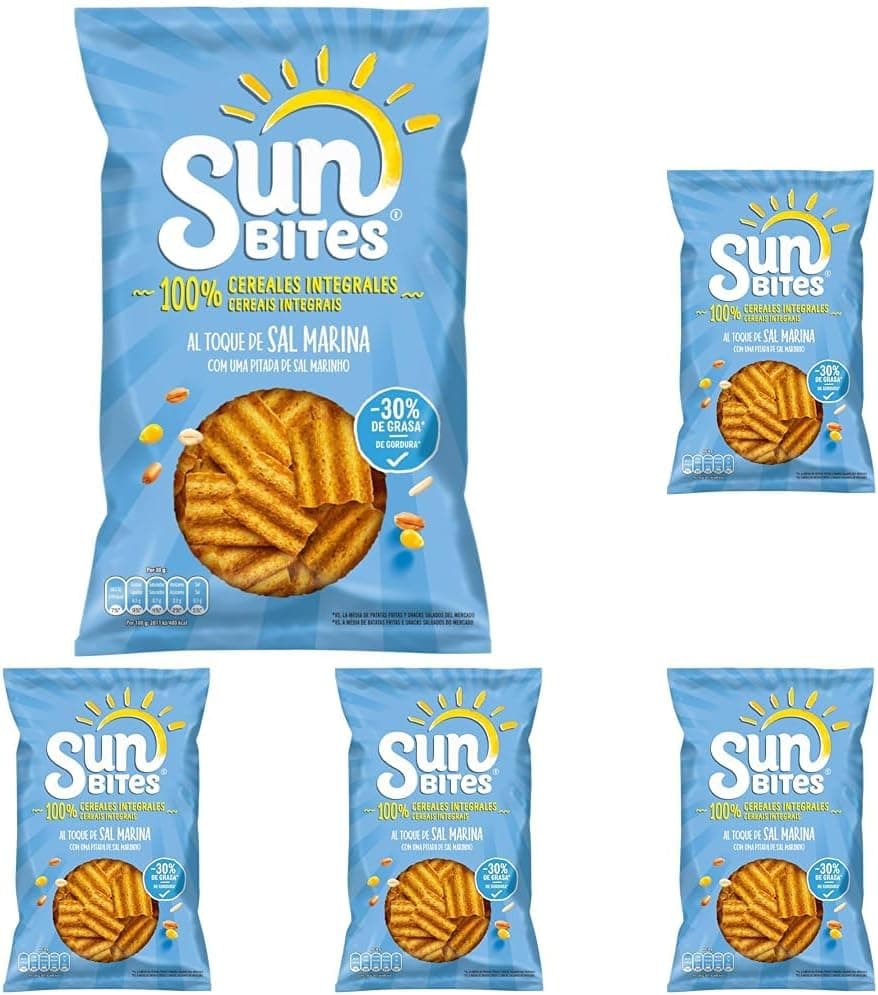 Sunbites Snack ondulados multicereais ao toque de sal marinho, 95 g (embalagem de 5)