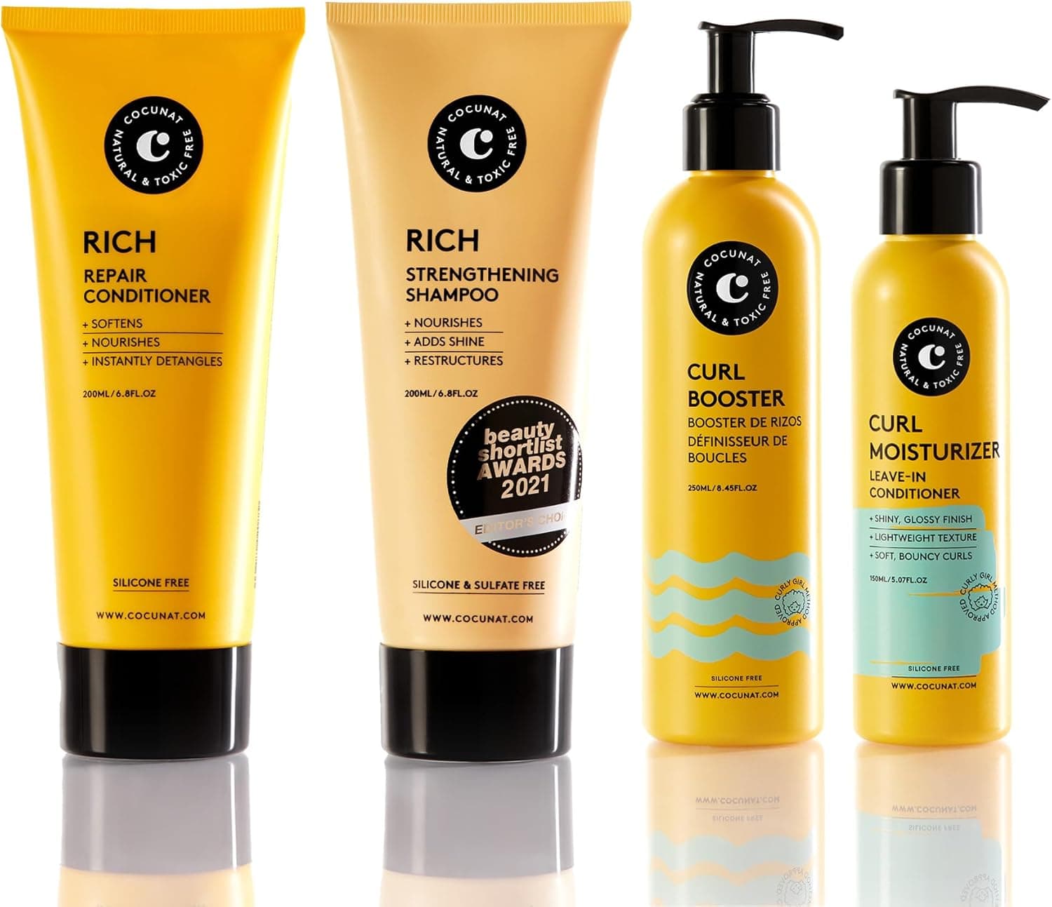 COCUNAT - Rotina de volume para caracóis - limpa, hidratada, neutro, define e elimina o frizz - sem silicone ou sulfatos - método Curly