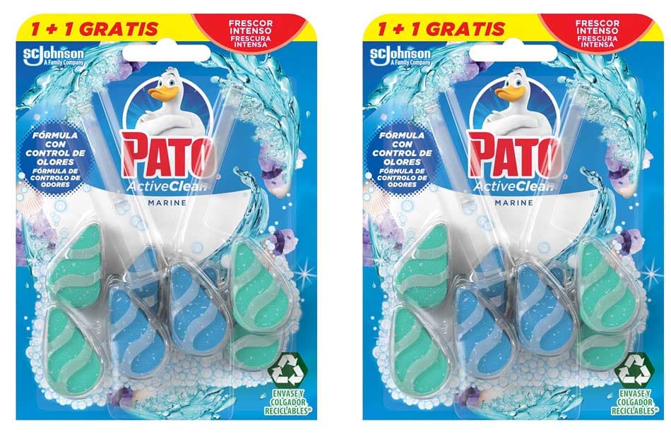 (2 unid) Pato Active Clean Bloco sanitário inodoro, frescura intensa, perfuma e desinfeta, aroma Marine