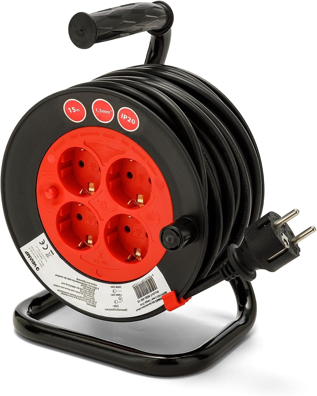 Velamp | Carretel de cabo com 4 tomadas Schuko e cabo de 15 m