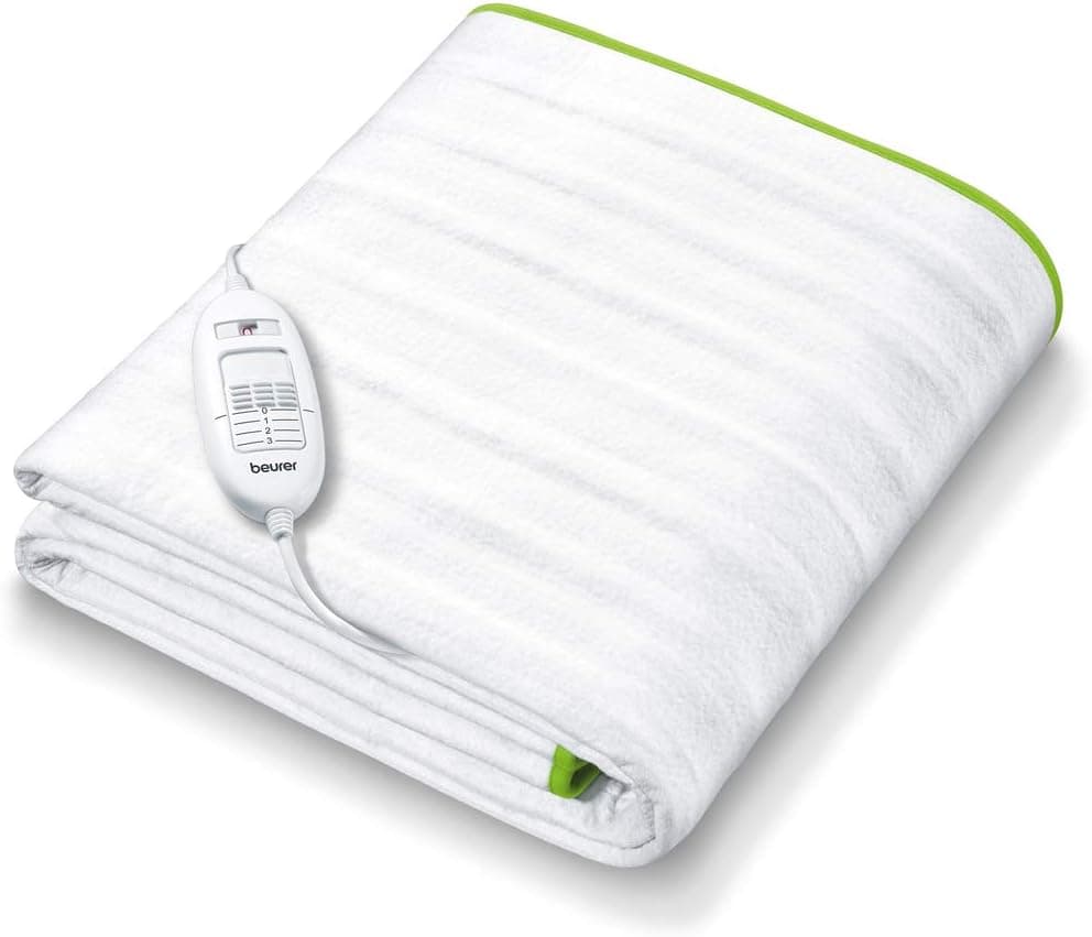 Beurer TS 15 Aquecedor de camas com sistema de segurança automático de forro polar macio e com 3 níveis de temperatura, fácil fixação na cama e no colchão, lavável a 30SJFS, 150 x 80 cm, branco
