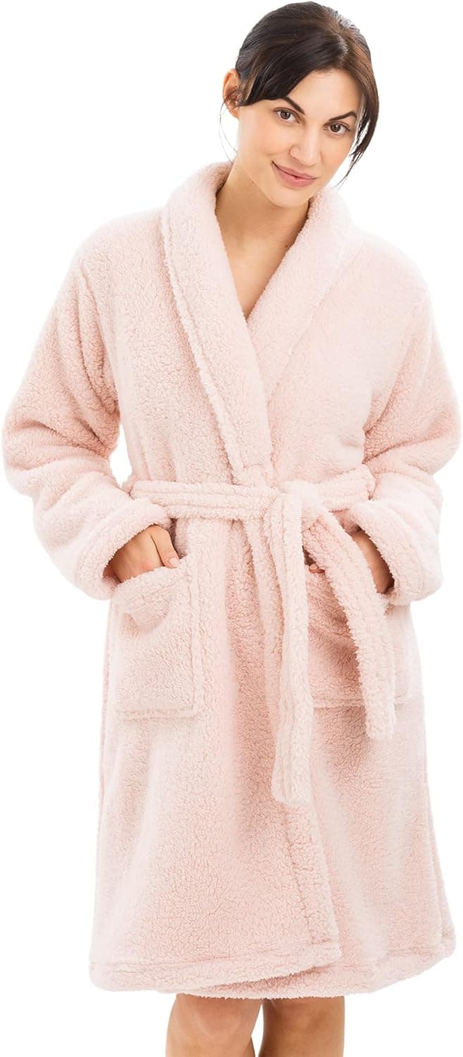 HOMELEVEL Roupão de inverno para mulher - roupão polar de poliéster com cinto - Batim longo extra macio e quente para casa - lavável na máquina