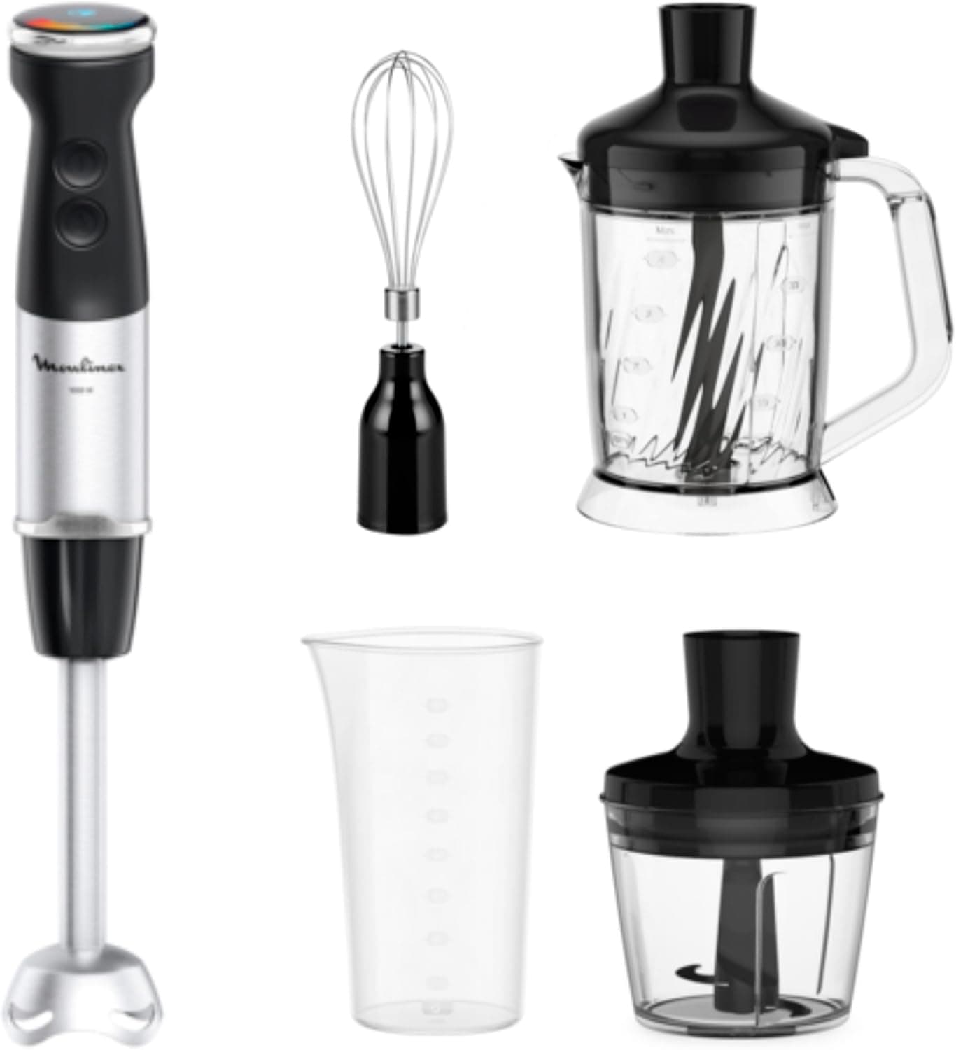 Liquidificadora manual Moulinex Quickchef+, lâminas com tecnologia Powelix, acessório batedor picador XL 5 em 1, modo silencioso, 2 velocidades variáveis, DD67L810