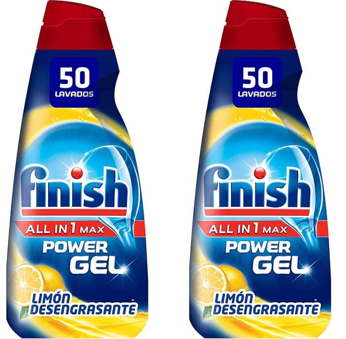 Finish All in 1 Max Power Gel Limão desengordurante detergente lava-louças (50 lavagens) - 1000 ml x 2