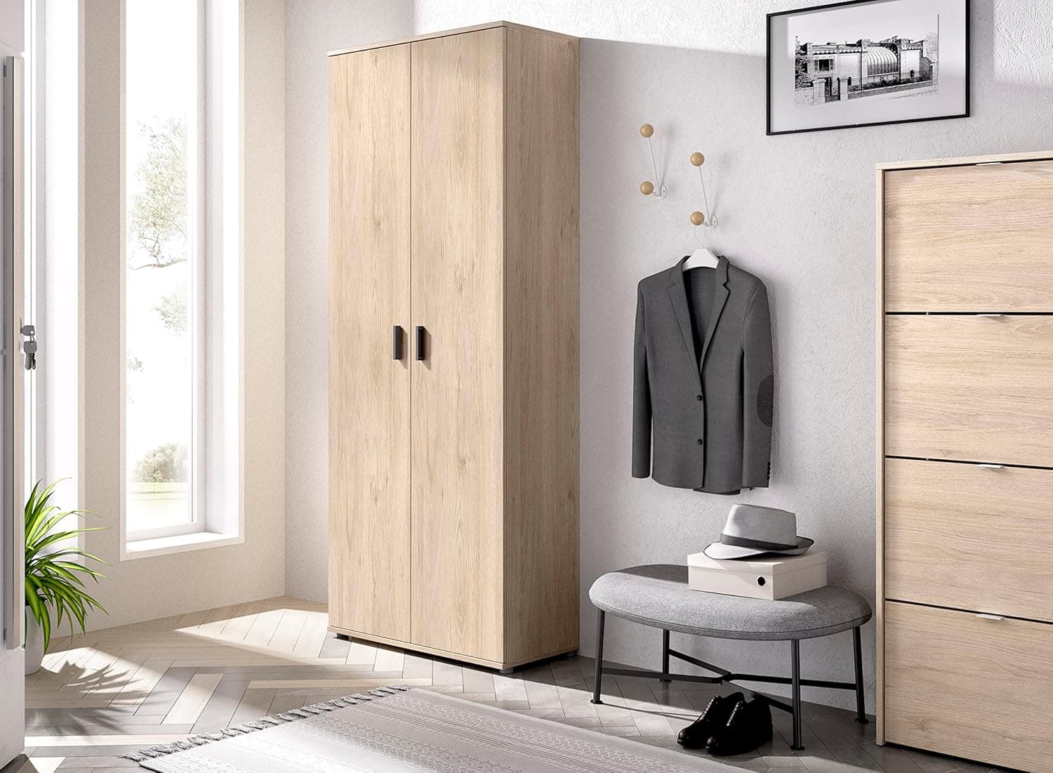DEKIT GRUPO RIMOBEL Auxiliary Wardrobe and Shoe Rack | Conjunto de armário auxiliar e sapateira em madeira cor natural