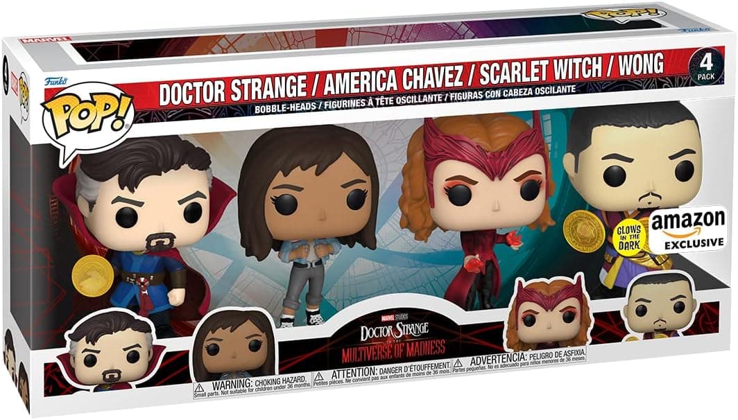 Funko Pop! Marvel: 4 pacotes inclui America Chavez, The Scarlet Witch, Wong, and Doctor Strange - Exclusivo Amazon - Figura de vinil colecionável - Ideia de presente- Mercadoria oficial 