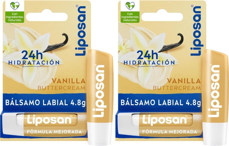 Liposan Baunilha, bálsamo labial de cuidado intensivo, cacau labial com textura leve, bálsamo hidratante para lábios macios e lisos, 5,5 ml x 2