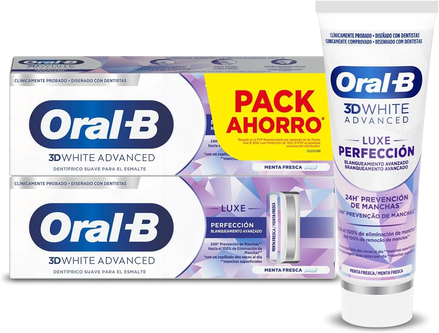 Oral-B 3D White Advanced Luxe Perfection pasta dentífrica, pack poupança 2 x 75 ml