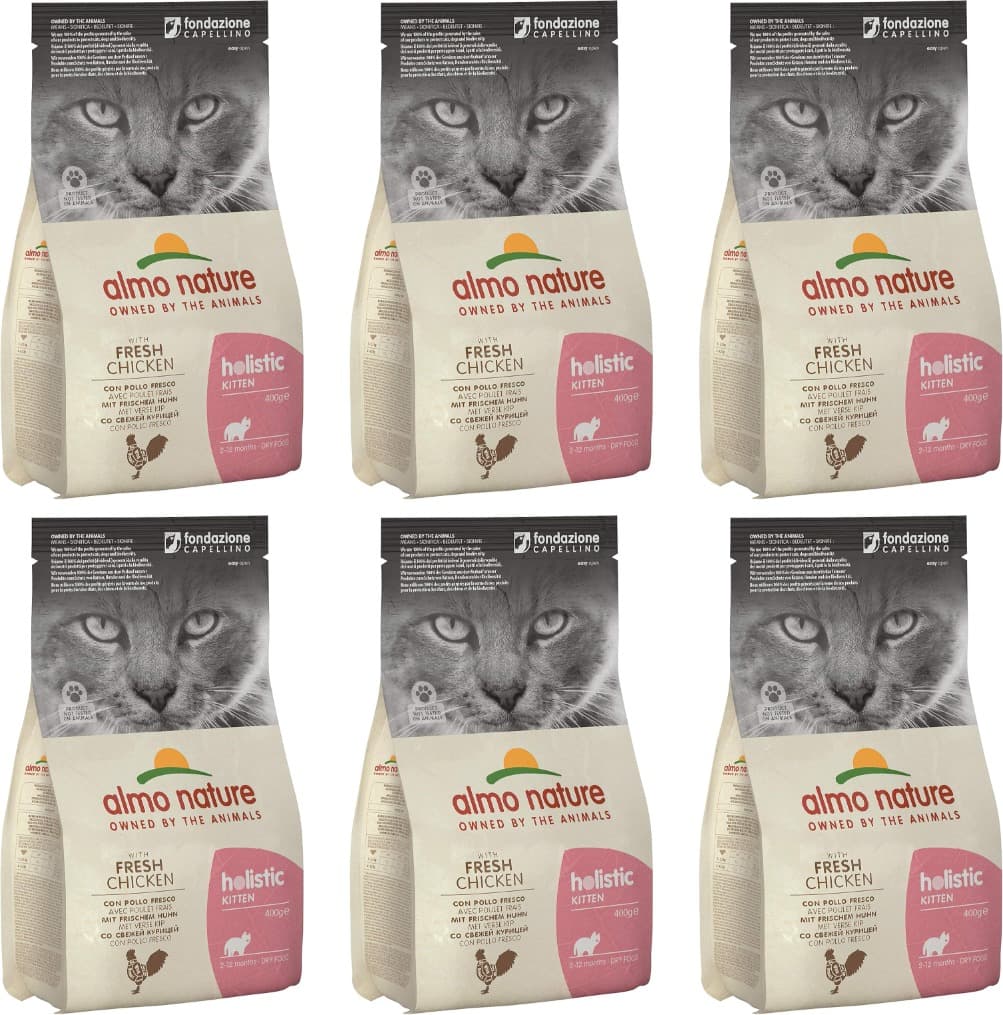 almo nature Holistic Kitten com frango e arroz, comida seca para gatos jovens de todas as raças, 6 x 400 g)