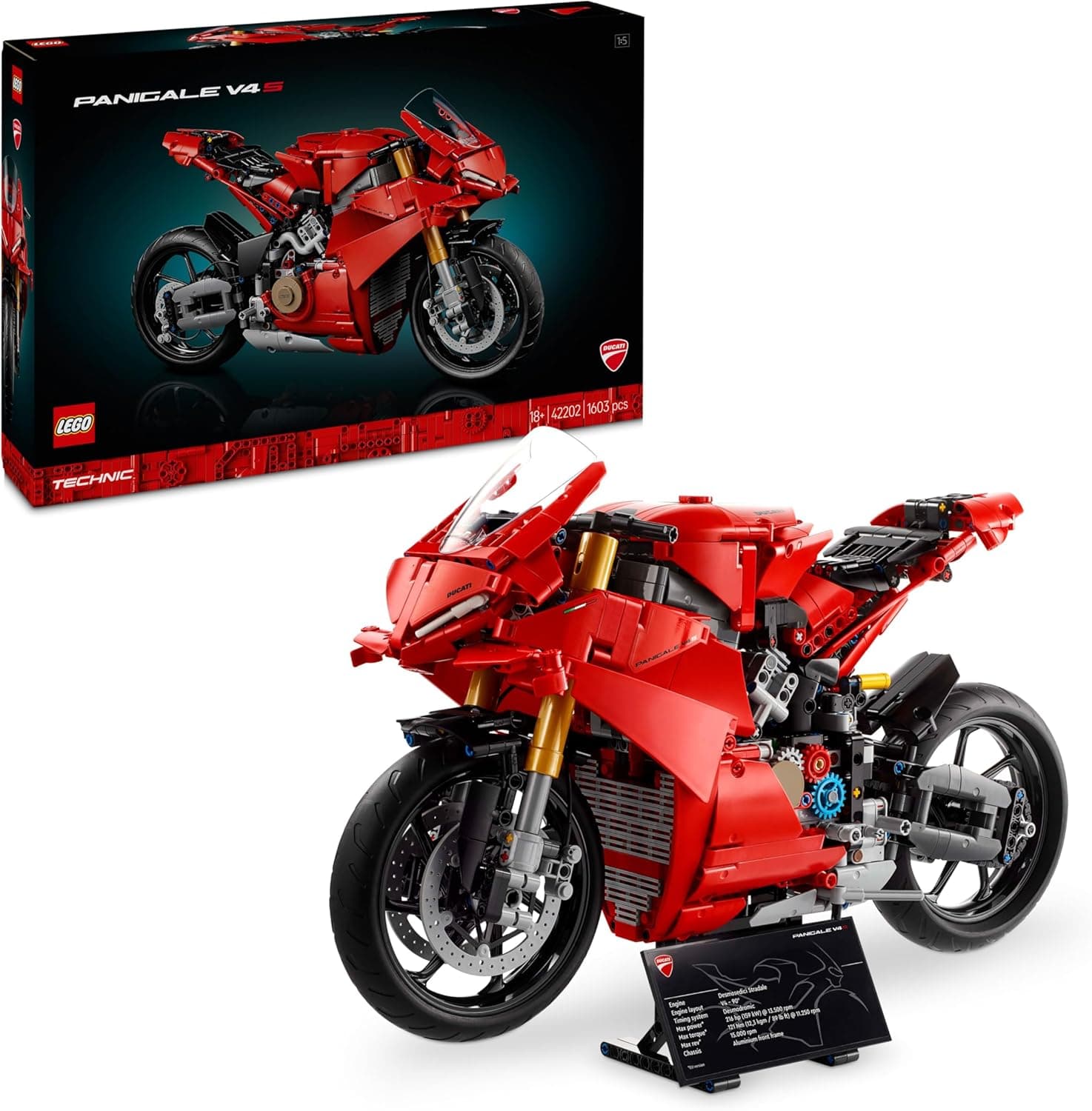 LEGO Technic Moto Ducati Panigale V4 S Maquete de construção para adultos, kit de casacos como presente para casais, namorados e pais fãs de motociclos, decoração de casa e escritório 42202