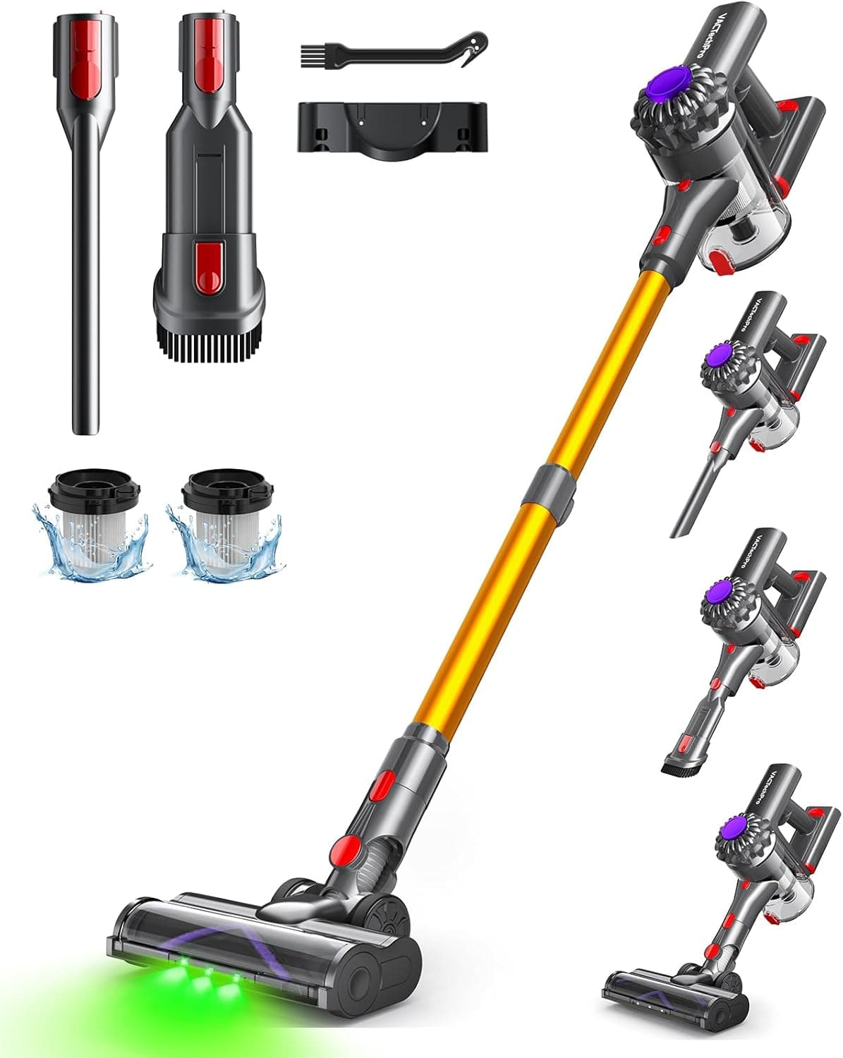 VACTechPro V15 Aspirador sem cabo, 35 kPa aspirador de mão, 6 em 1 sem fios com 35 minutos de autonomia e bateria removível, aspirador vassoura ideal para pêlo de animal de estimação/tapete/chão duro