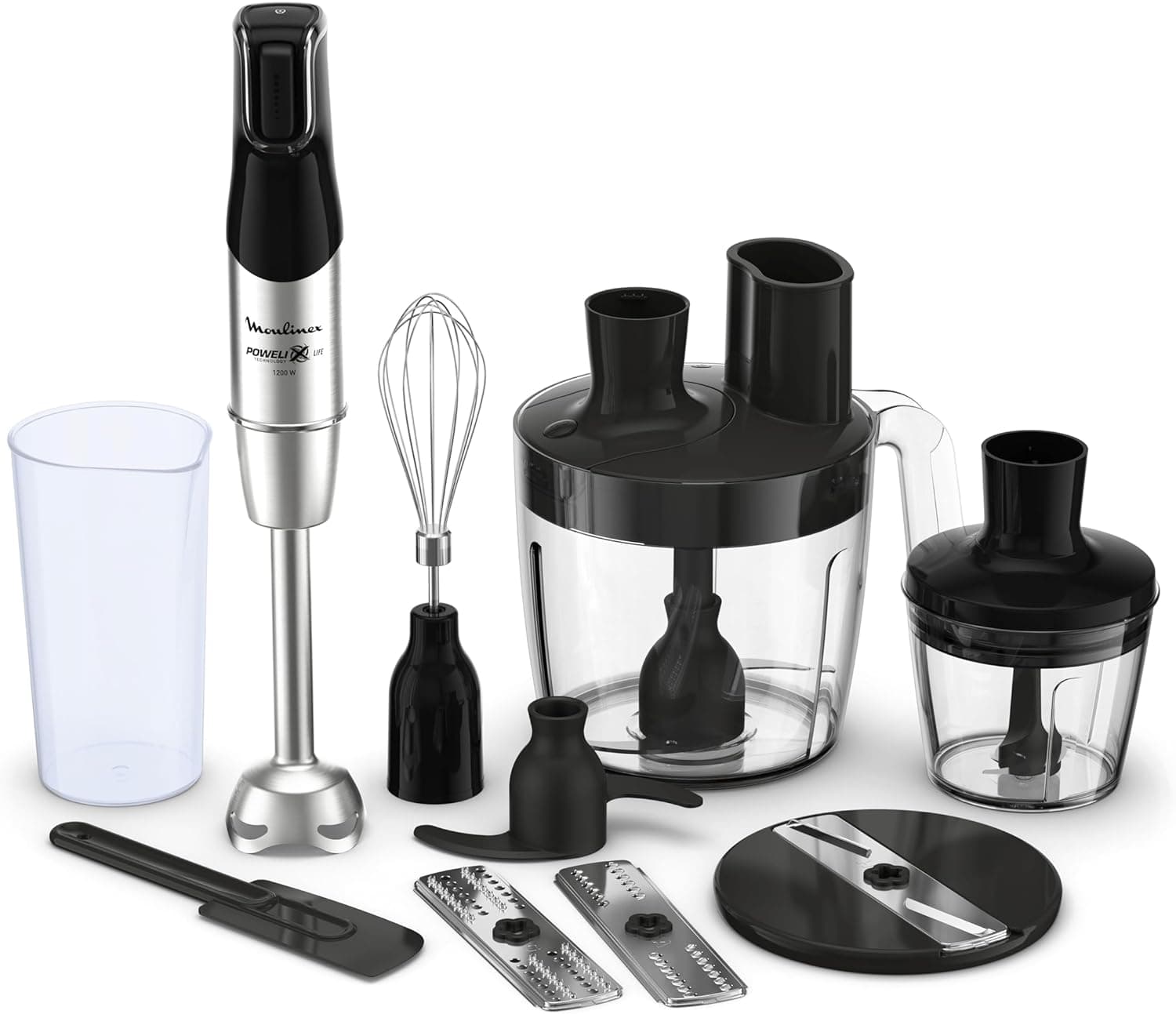 Moulinex Infinyforce Pro Liquidificadora de mão de 1200 W, lâminas Powerlix de alto desempenho e duradouras, resultados rápidos, gatilho ergonómico, diferentes velocidades e acessórios, DD95JD