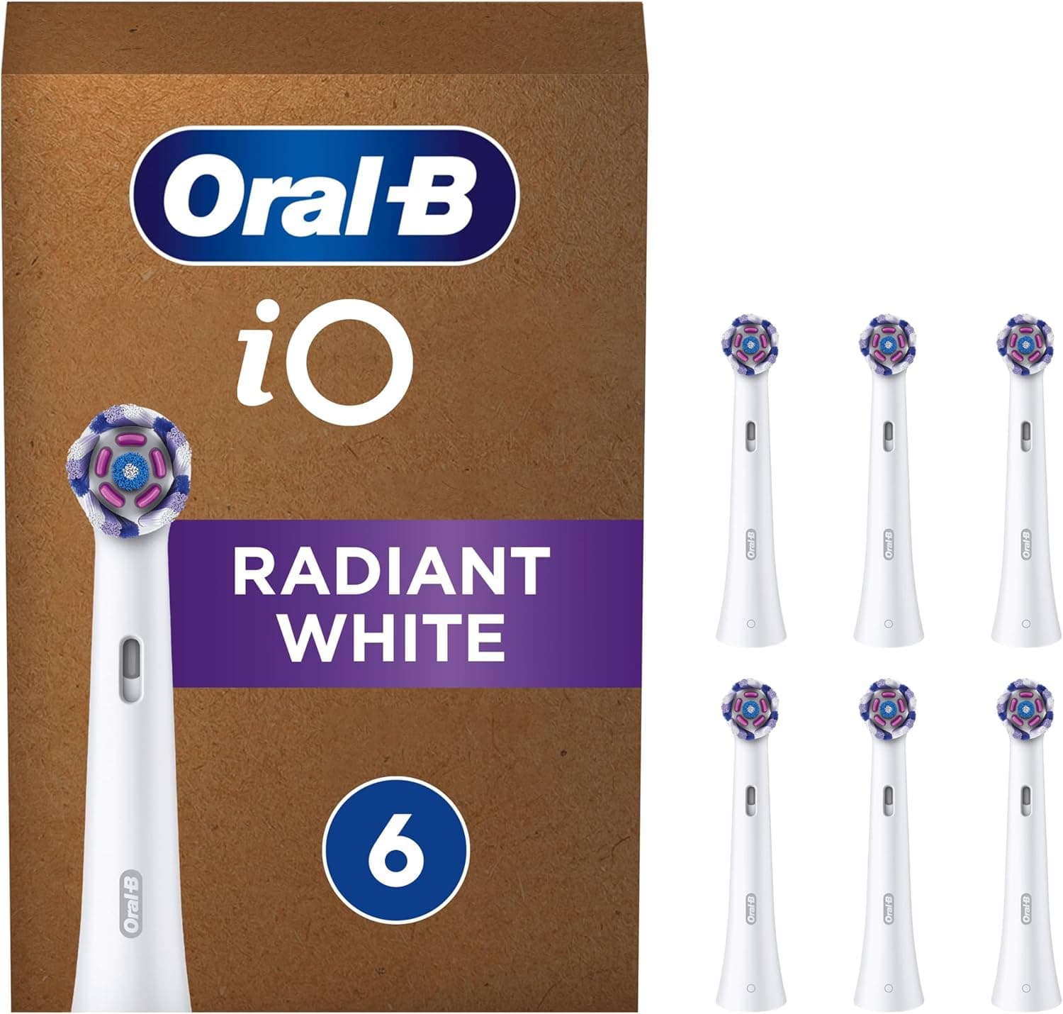 Oral-B iO Radiant White Peças sobresselentes para escova de dentes elétrica, embalagem de 6 cabeças, branco - originais (tamanho da caixa de correio)