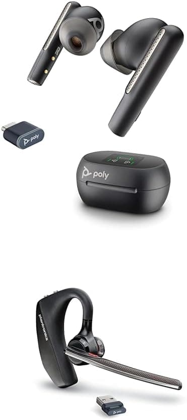 Plantronics Poly Voyager Free 60 UC True Wireless Earbuds & Voyager 5200 UC Wireless Headset Bundle