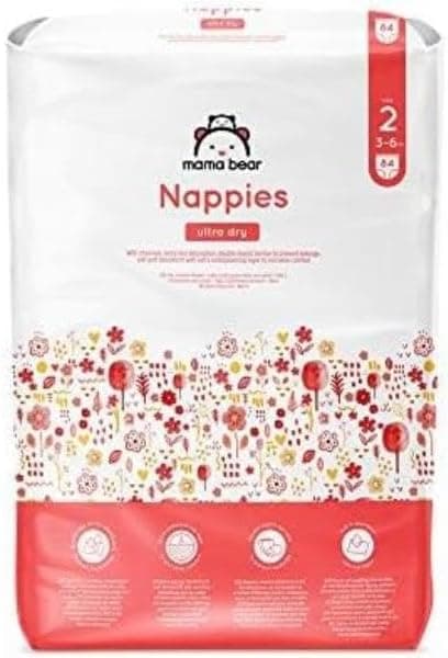 Marca Amazon - Mama Bear fraldas ultra-secas, tamanho 2 (3-6 kg), com canais, branco, 84 unidades 