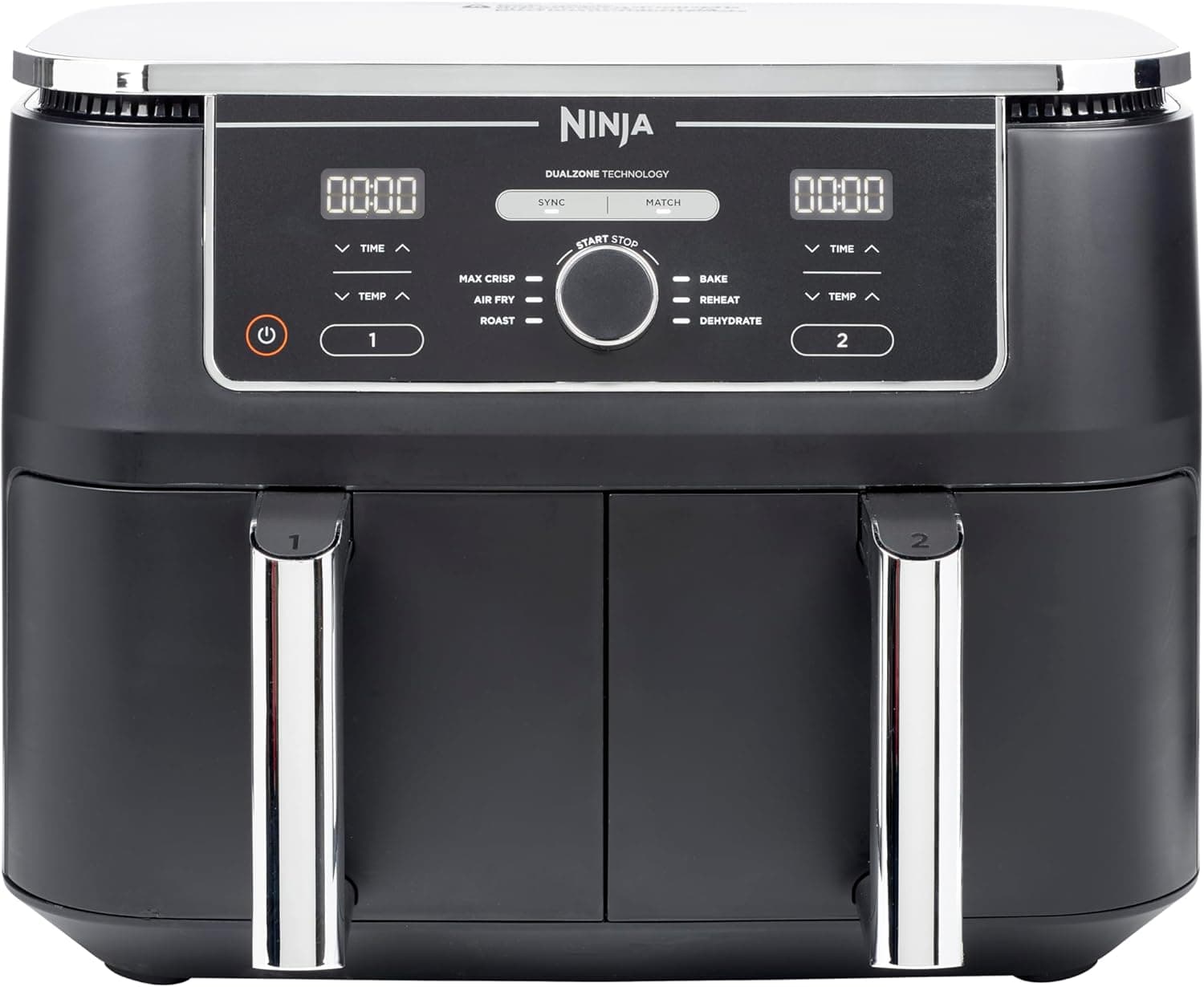 Ninja Foodi Frigideira de ar com compartimento duplo, 9,6 l, 6 em 1, não use óleo, fritar com ar, máximo crisp, grelhar, assar, desidratar, 8 porções, cestas antiaderentes, em preto, AF400EU
