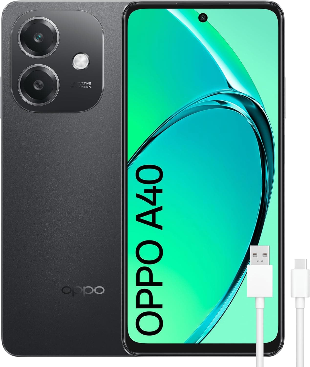 OPPO A40 Smartphone livre, 12 GB (6 GB + 6 GB) 128GB, ecrã HD LCD 6,7", câmara 50 + 2 8 MP, Android, bateria 5100 mAh, carregamento rápido 45 W - preto