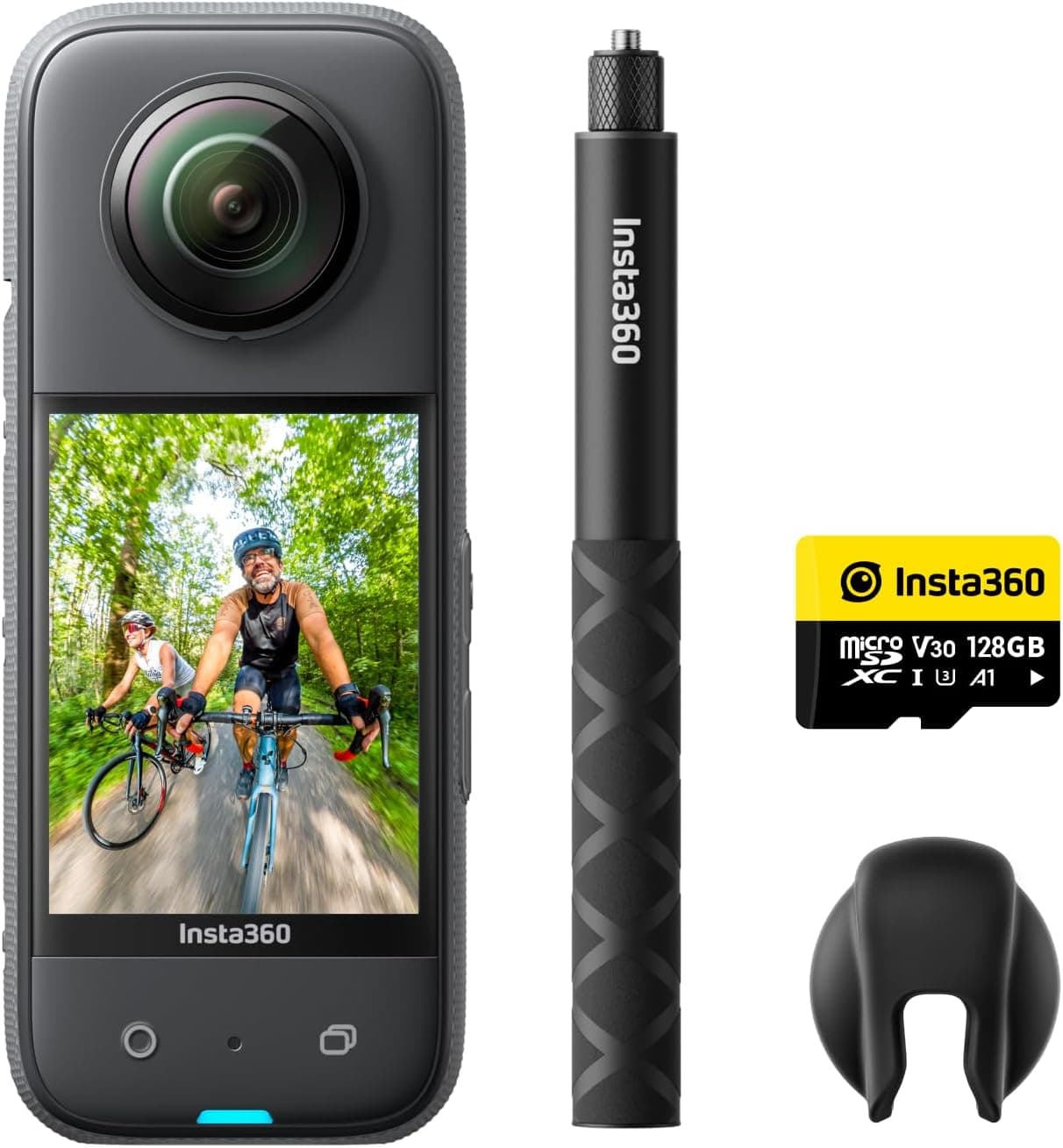 Insta360 X3 Kit Get-Set (128 GB) - câmara de ação 360 resistente à água, sensor de 1/2", 5,7 K 360, fotos 72 MP, estabilização, ecrã táctil de 2,29 ", edição pela IA, Live Streaming, webcam