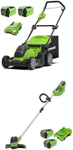 Greenworks G40LM41K2X | Corta-relvas elétrico sem fios para até 500 m² com largura de corte de 41 cm, duas baterias de 40 V e carregador rápido.