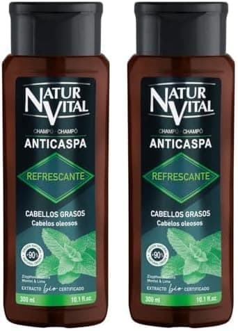 NaturVital - Champô anti-caspa refrescante, sem para-brisas nem corantes nem silicone, ideal para cabelo oleoso, champô natural purificante, 300 ml x 2